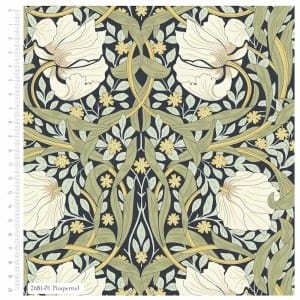 William Morris floral print from the V & A Collection in the Arts and Crafts style, Cream flowers with green and yellow floral toned patterns throughout design