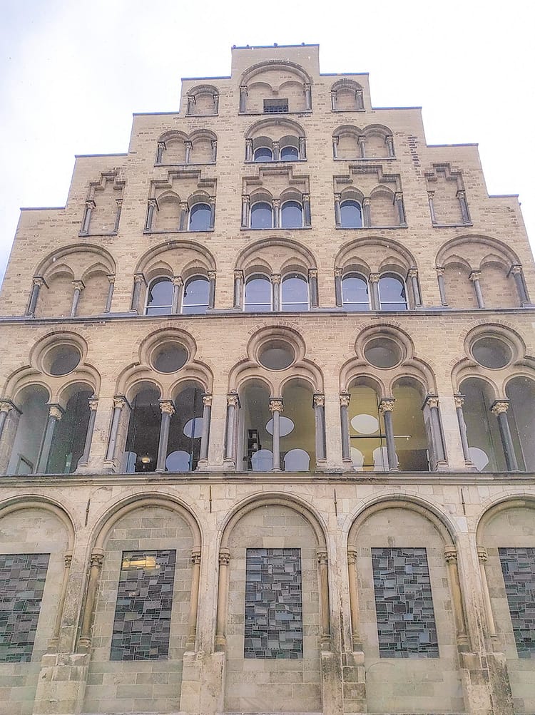 Front facade of beautiful Romanesque patrician house, Overstolzenhaus, in Cologne
